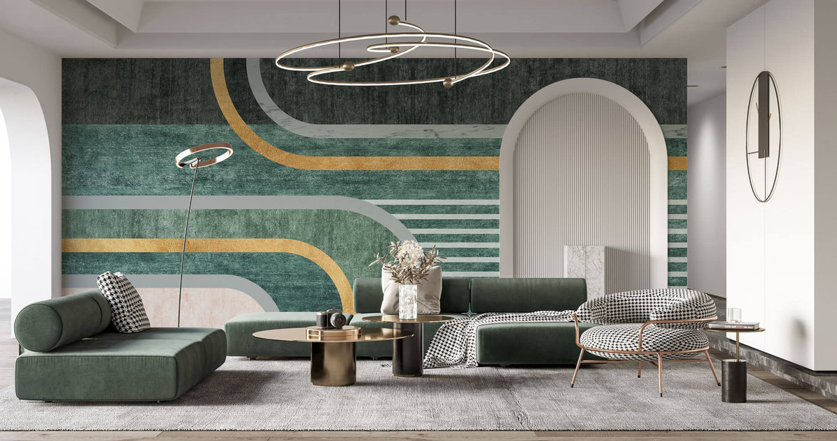 Tapet Personalizat Art Deco cu nuante de verde si mix de texturi de fundal - GREEN TEXTURES