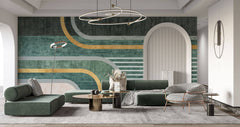 Tapet Personalizat Art Deco cu nuante de verde si mix de texturi de fundal - GREEN TEXTURES