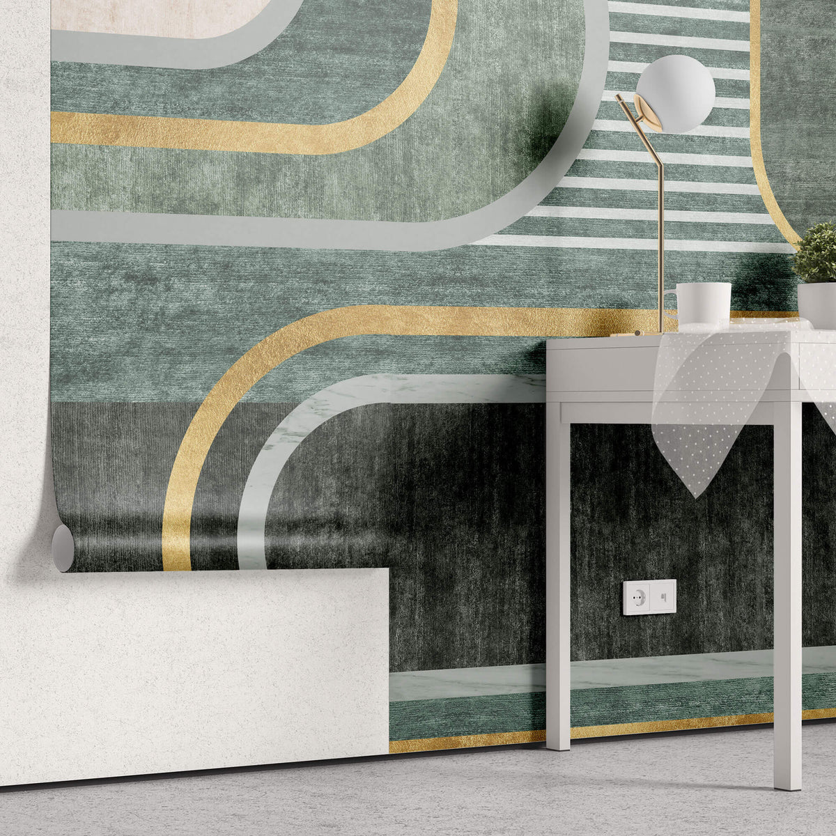 Tapet Personalizat Art Deco cu nuante de verde si mix de texturi de fundal - GREEN TEXTURES