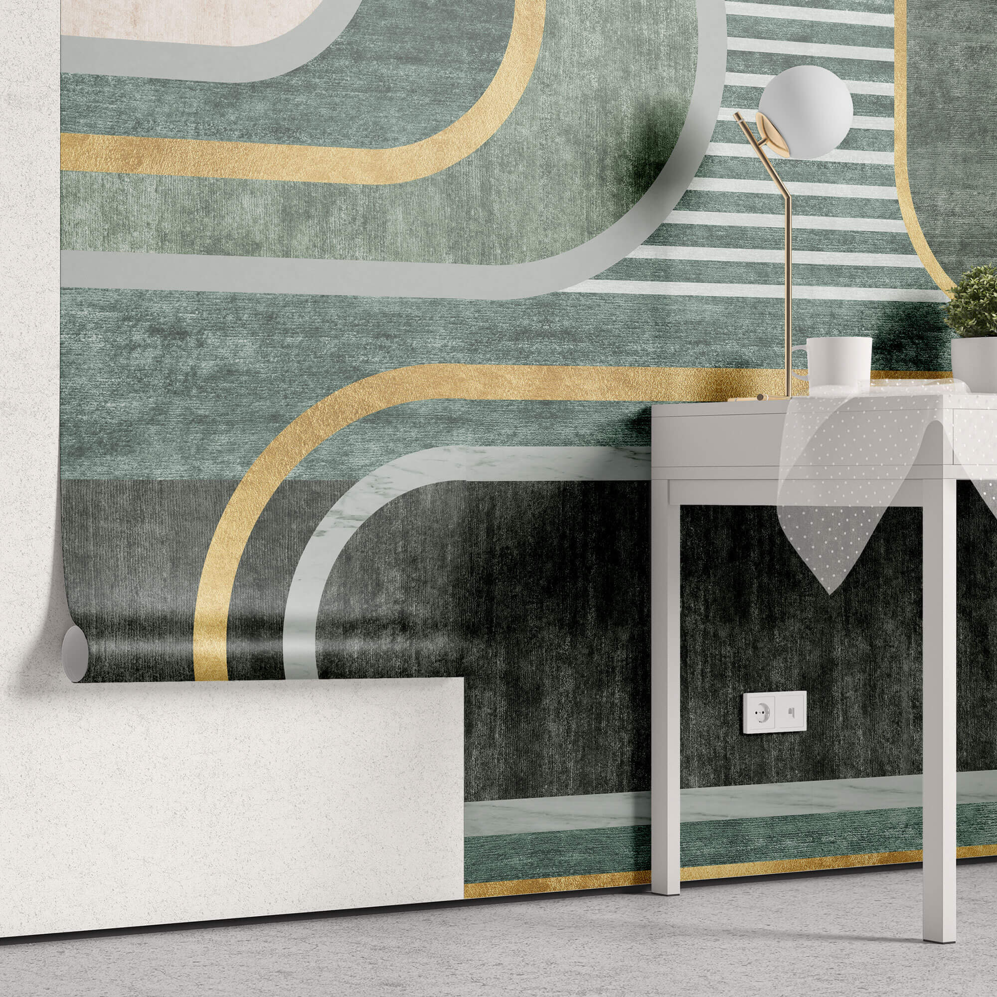 Tapet Personalizat Art Deco cu nuante de verde si mix de texturi de fundal - GREEN TEXTURES