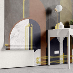 Tapet Personalizat Art Deco cu arcade de marmura insertii aurii si nuante pamantii de fundal - FUTURISTIC ART DECO