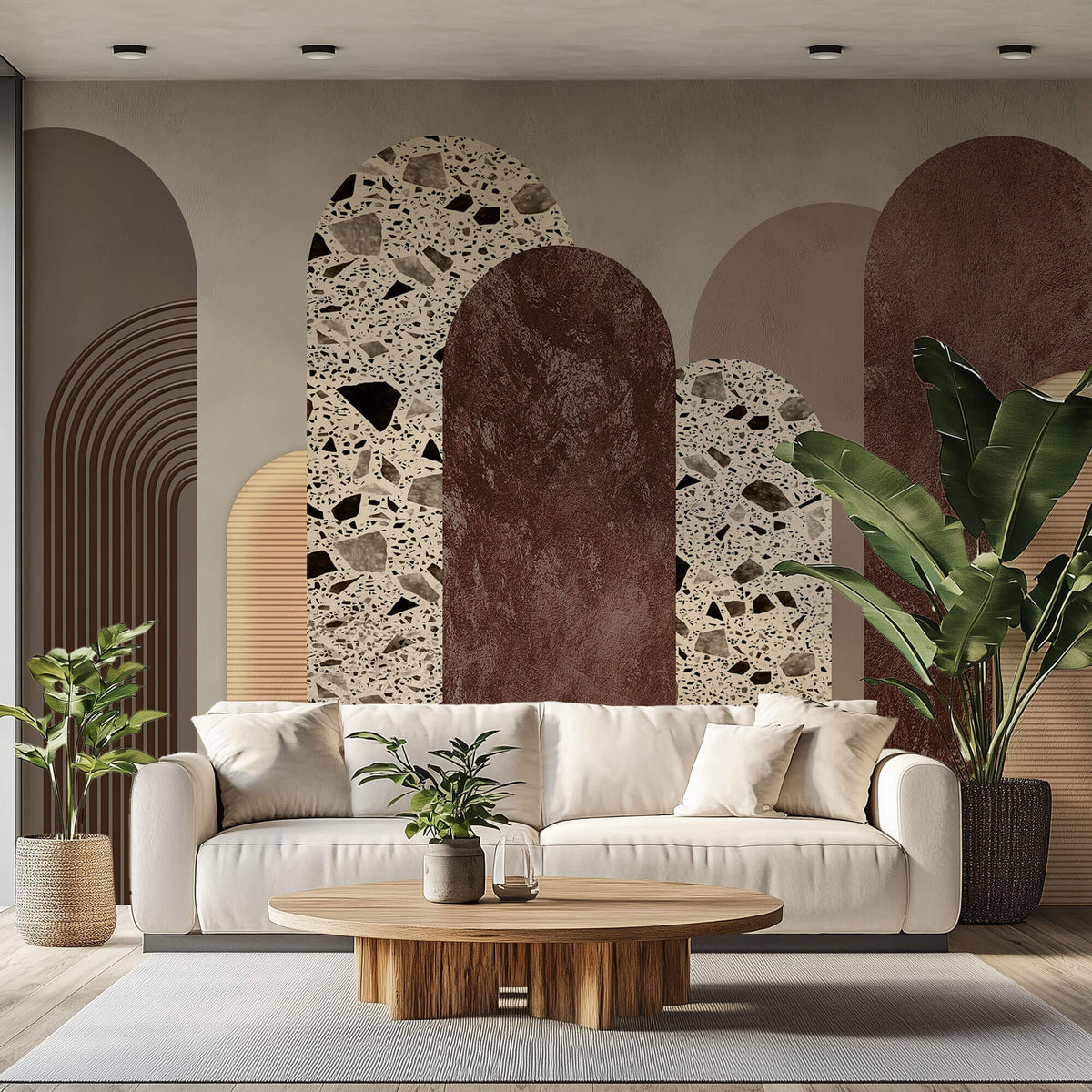 Tapet Personalizat Art Deco cu arcade intr-un mix de texturi de terazzo roca si plaster - TERRAZZO ART DECO
