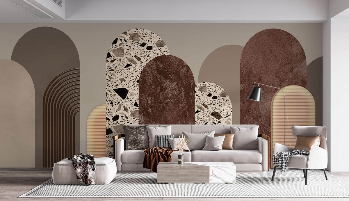Tapet Personalizat Art Deco cu arcade intr-un mix de texturi de terazzo roca si plaster - TERRAZZO ART DECO