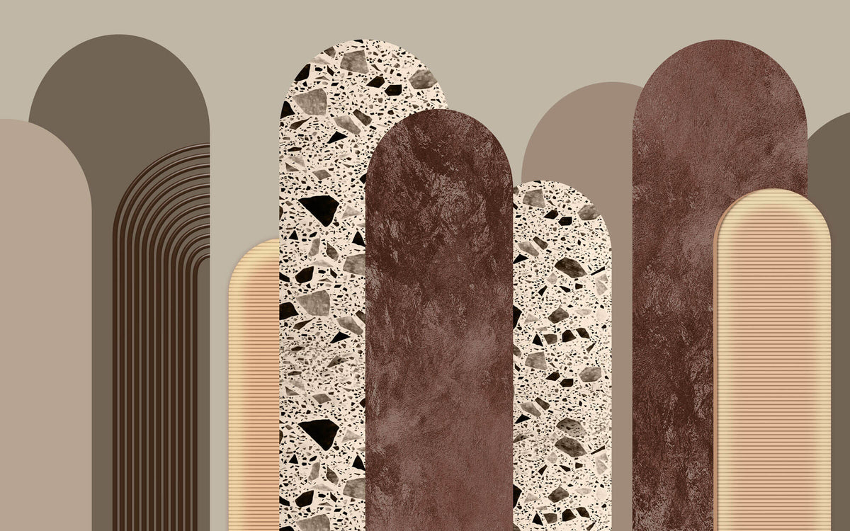 Tapet Personalizat Art Deco cu arcade intr-un mix de texturi de terazzo roca si plaster - TERRAZZO ART DECO