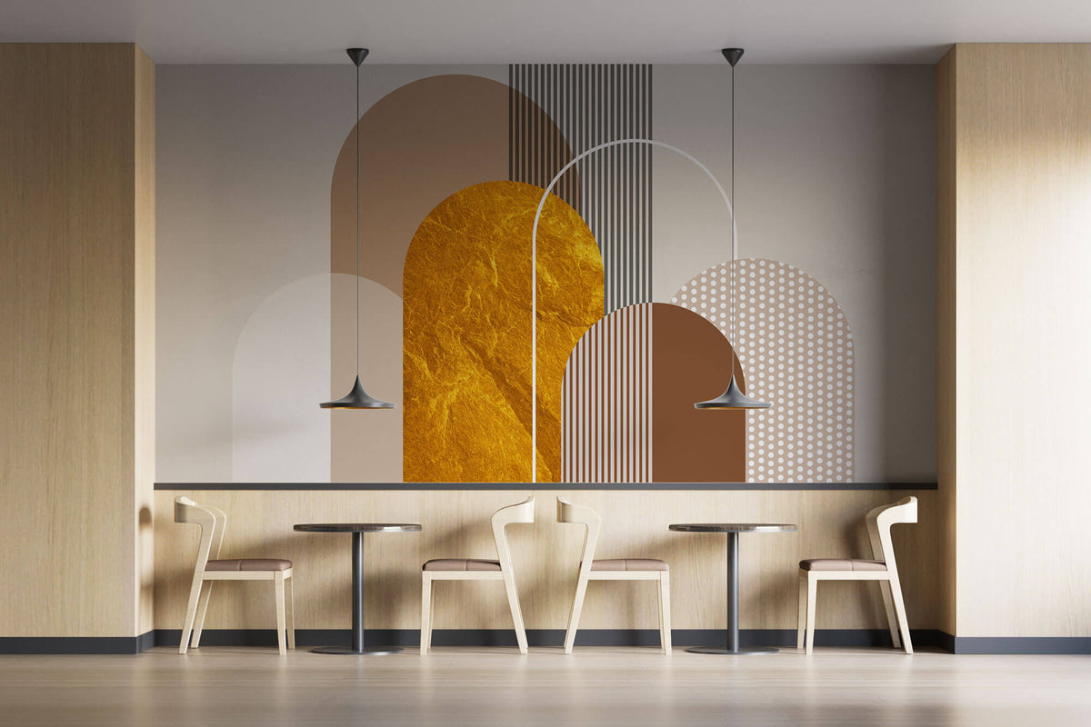 Tapet Personalizat Art Deco cu arcade abstract texturate si roca aurie - SUNNY ART DECO