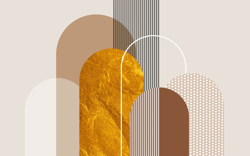 Tapet Personalizat Art Deco cu arcade abstract texturate si roca aurie - SUNNY ART DECO