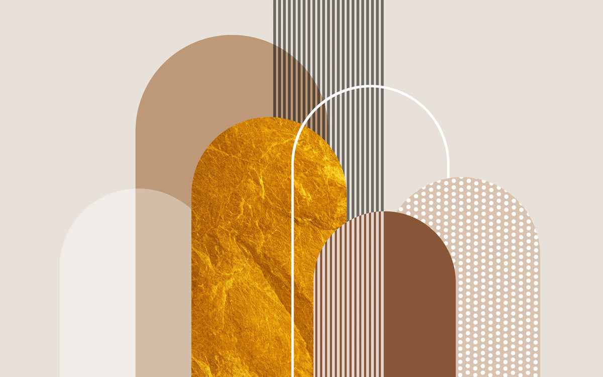 Tapet Personalizat Art Deco cu arcade abstract texturate si roca aurie - SUNNY ART DECO