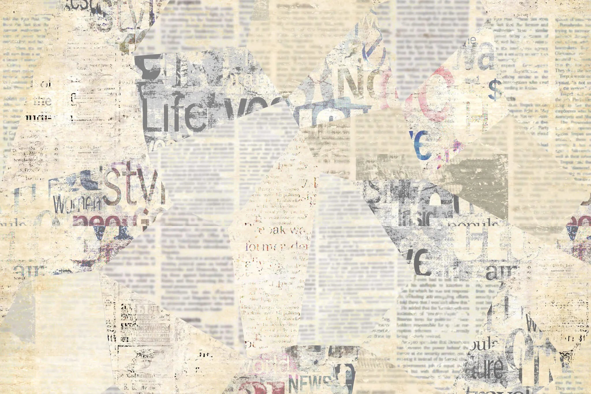 Tapet personalizat eclectic cu tipar de ziar blurat blurry newspaper