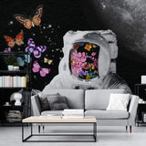 Tapet personalizat eclectic cu astronaut si fluturi colorati in spatiu space butterflies
