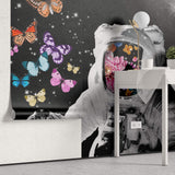 Tapet personalizat eclectic cu astronaut si fluturi colorati in spatiu space butterflies