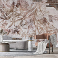 Tapet personalizat eclectic cu flori pe fundal alb si perete din caramida eclectic brick flowers