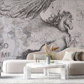 Tapet personalizat eclectic cu cal cu aripi si elemente de inspiratie eclectica in nuante deschise eclectic horse light