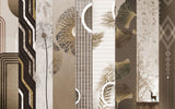 Tapet personalizat eclectic cu selectie de elemente in tonuri calde de bejuri si maro combinate intr o selectie indrazneata