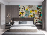 Tapet Personalizat Eclectic cu amestec de elemente de sculptura si natura in nuante vibrante de galben si turcoaz - TURQUOISE ECLECTIC