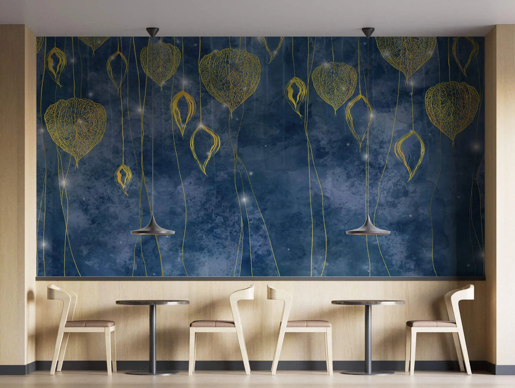 Tapet personalizat fine art cu insertii aurii si puncte stralucitoare pe un fundal albastru inchis midnight spark