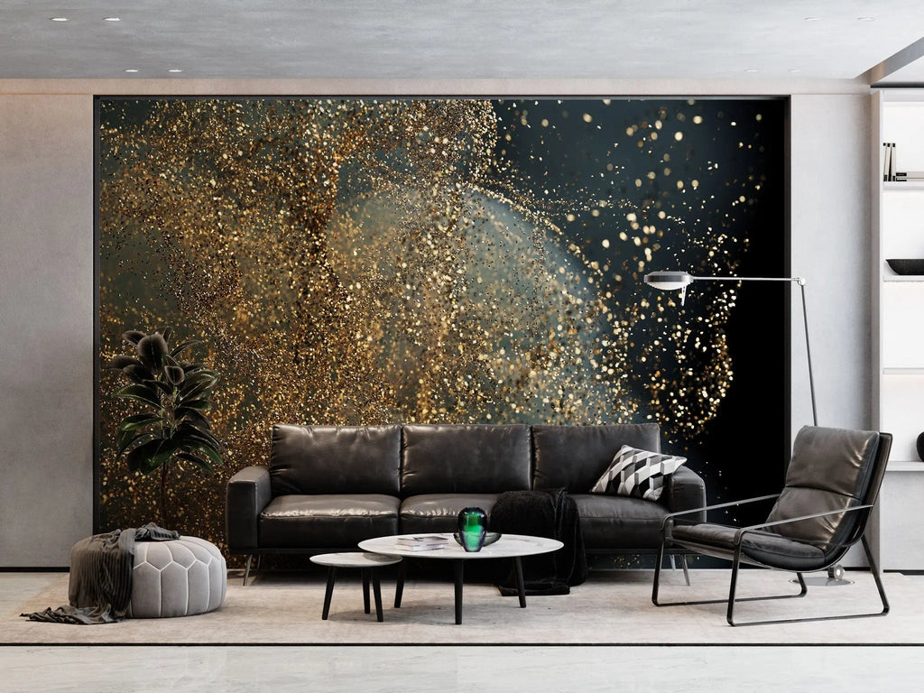 Tapet personalizat fine art cu sclipici in ploaie pe un fundal negru dark glitter