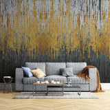 Tapet personalizat fine art cu straturi texturate in dungi gri aurii si negre textured art