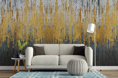 Tapet personalizat fine art cu straturi texturate in dungi gri aurii si negre textured art