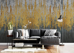 Tapet personalizat fine art cu straturi texturate in dungi gri aurii si negre textured art