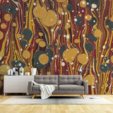 Tapet personalizat fine art cu pictura acrilica in stil de turnare in culori calde pouring art