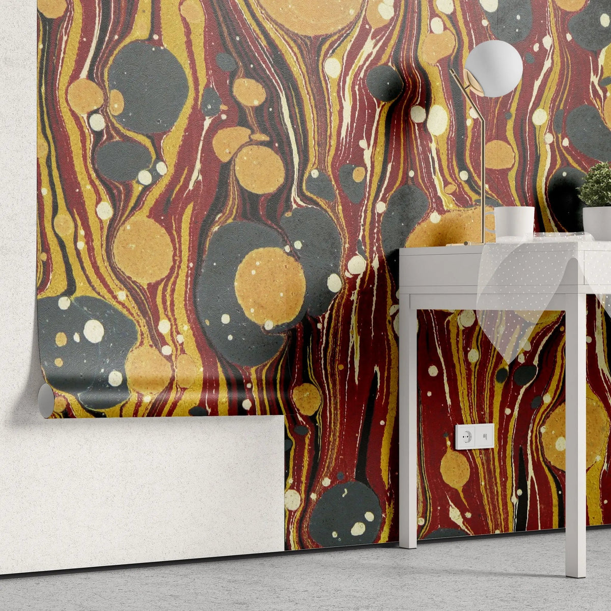 Tapet personalizat fine art cu pictura acrilica in stil de turnare in culori calde pouring art