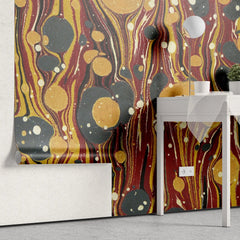 Tapet personalizat fine art cu pictura acrilica in stil de turnare in culori calde pouring art