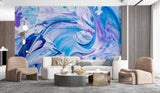 Tapet personalizat fine art cu pictura acrilica abstracta in nuante de albastru si mov cold acrylic