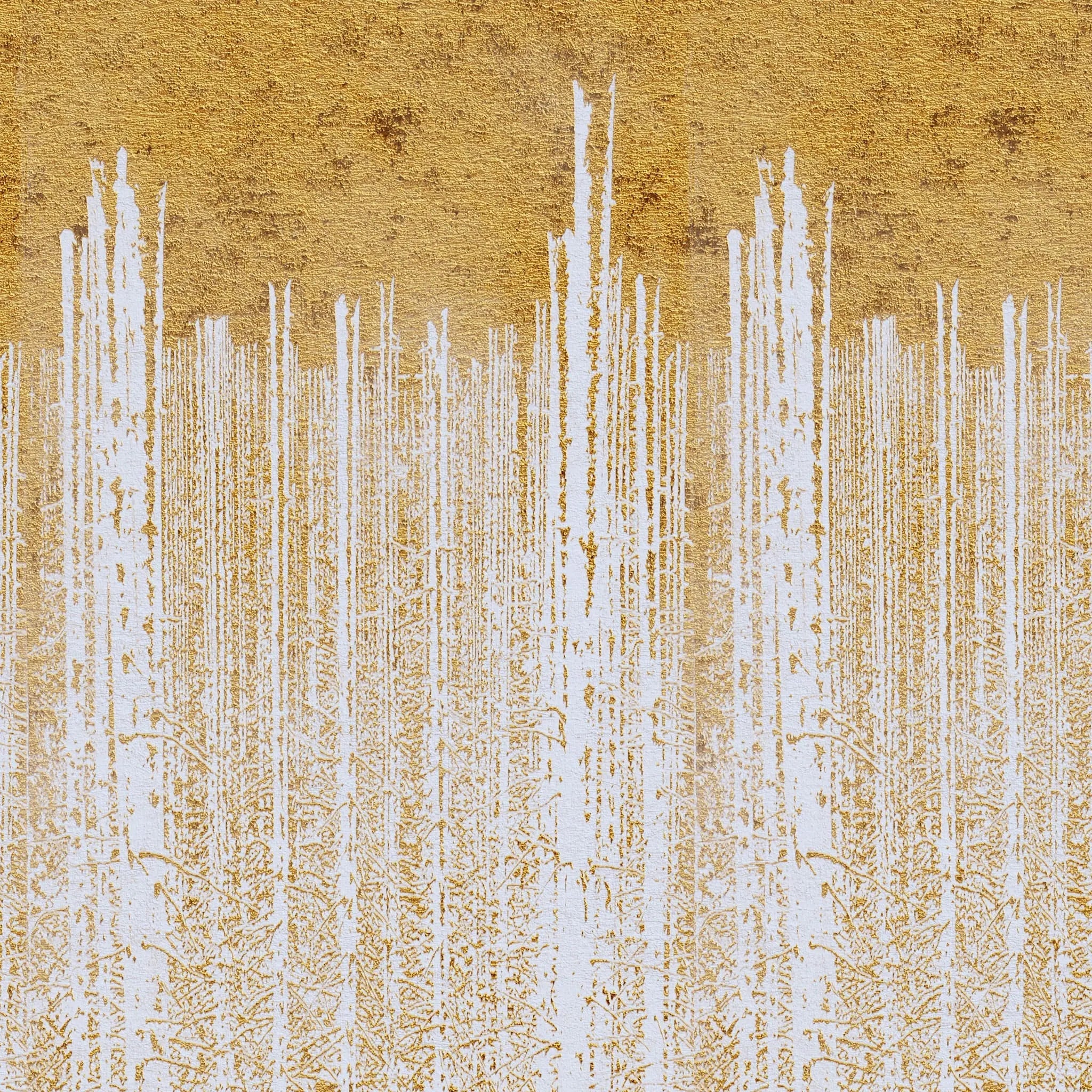 Tapet personalizat fine art cu pereti albi in foita aurie golden foil wall