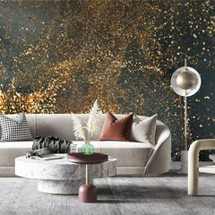 Tapet personalizat fine art cu sclipici auriu in prim plan close up glitter