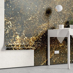 Tapet personalizat fine art cu sclipici auriu in prim plan close up glitter