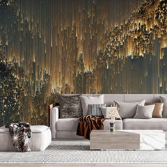 Tapet personalizat fine art in nuante de auriu si negru golden northen lights