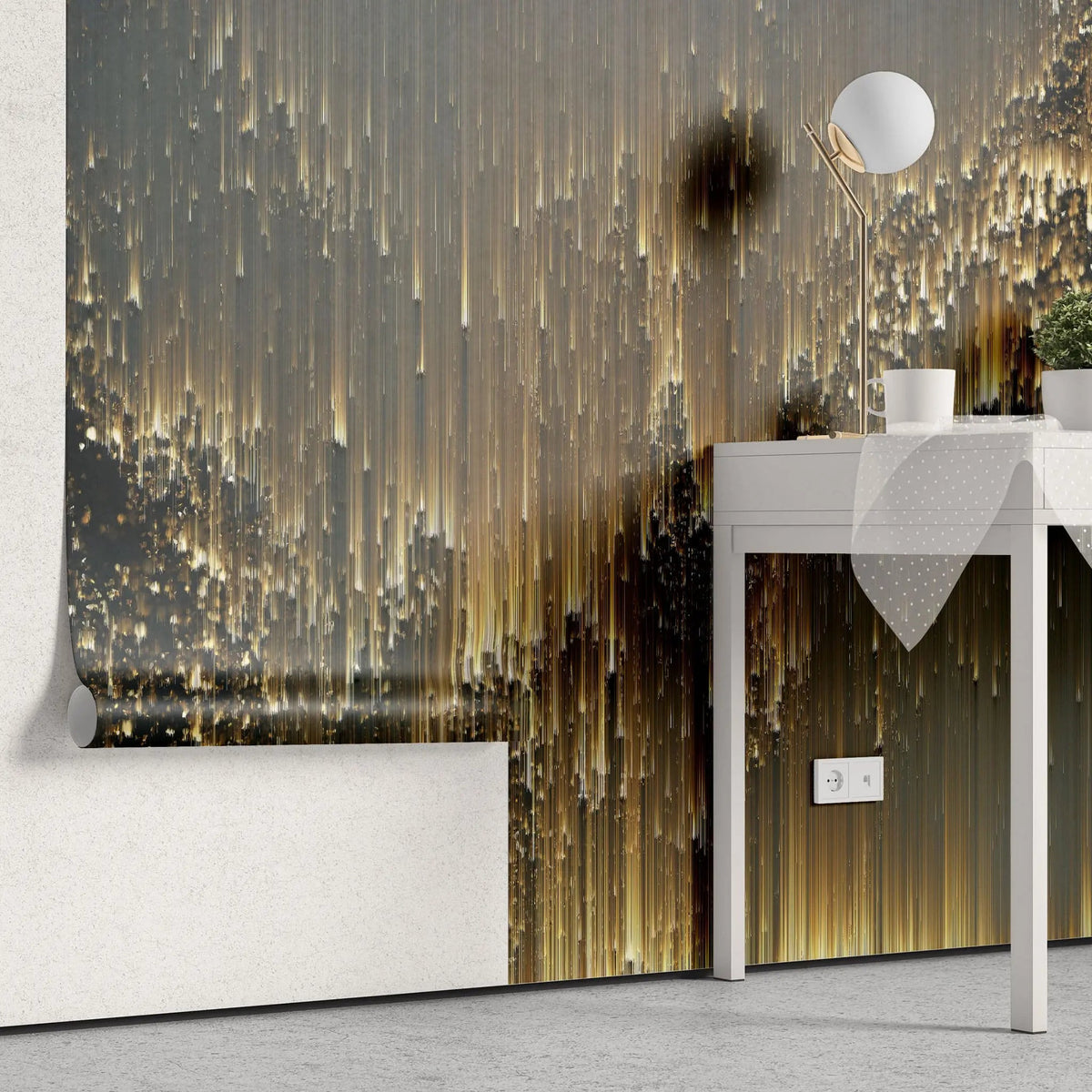 Tapet personalizat fine art in nuante de auriu si negru golden northen lights
