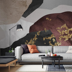 Tapet personalizat fine art cu pete acrilice de culoare si insertii aurii acrylic gold