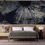 Tapet personalizat fine art cu reprezentare artistica a unui iris in nuante inchise si insertii aurii iris