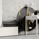 Tapet personalizat fine art texturat cu dungi negre si aurii pe un fundal monocrom iceland