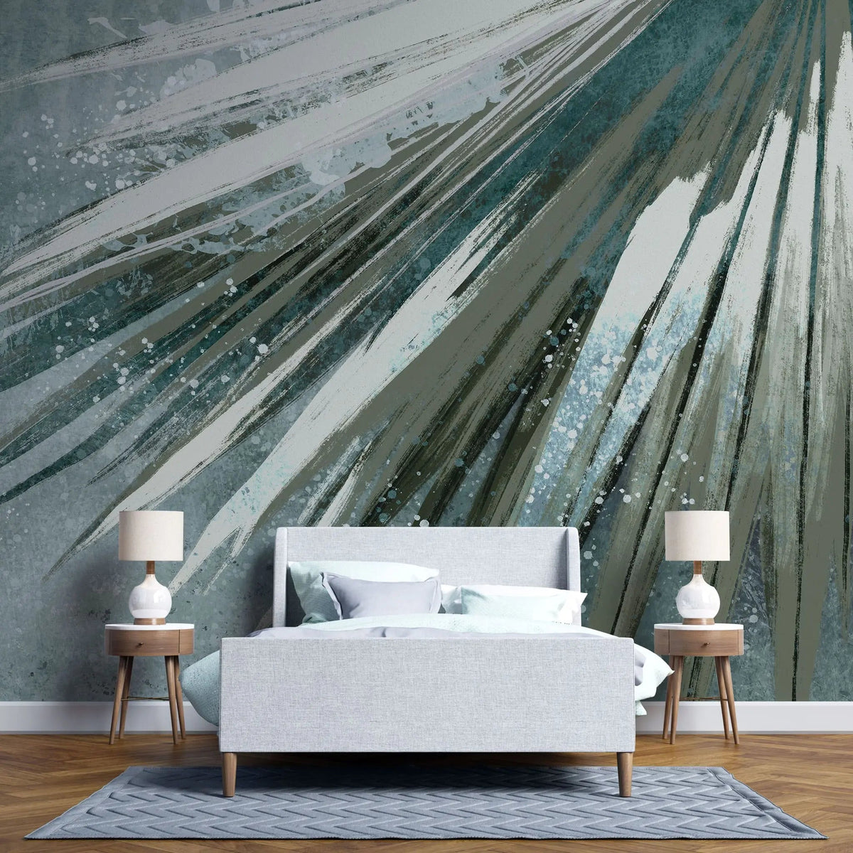 Tapet personalizat fine art cu frunza de palmier pictata artistic in nuante de verde artistic palm leaf