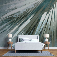 Tapet personalizat fine art cu frunza de palmier pictata artistic in nuante de verde artistic palm leaf
