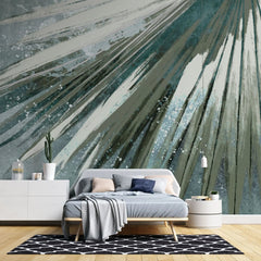Tapet personalizat fine art cu frunza de palmier pictata artistic in nuante de verde artistic palm leaf