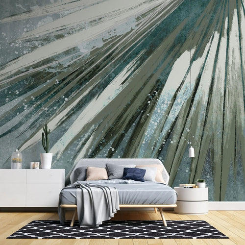 Tapet personalizat fine art cu frunza de palmier pictata artistic in nuante de verde artistic palm leaf