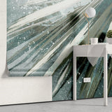 Tapet personalizat fine art cu frunza de palmier pictata artistic in nuante de verde artistic palm leaf