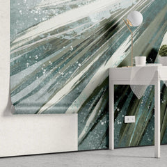 Tapet personalizat fine art cu frunza de palmier pictata artistic in nuante de verde artistic palm leaf