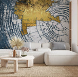 Tapet personalizat fine art cu inele de copac tip buturuga in nuante de alb si auriu white 'n gold tree rings