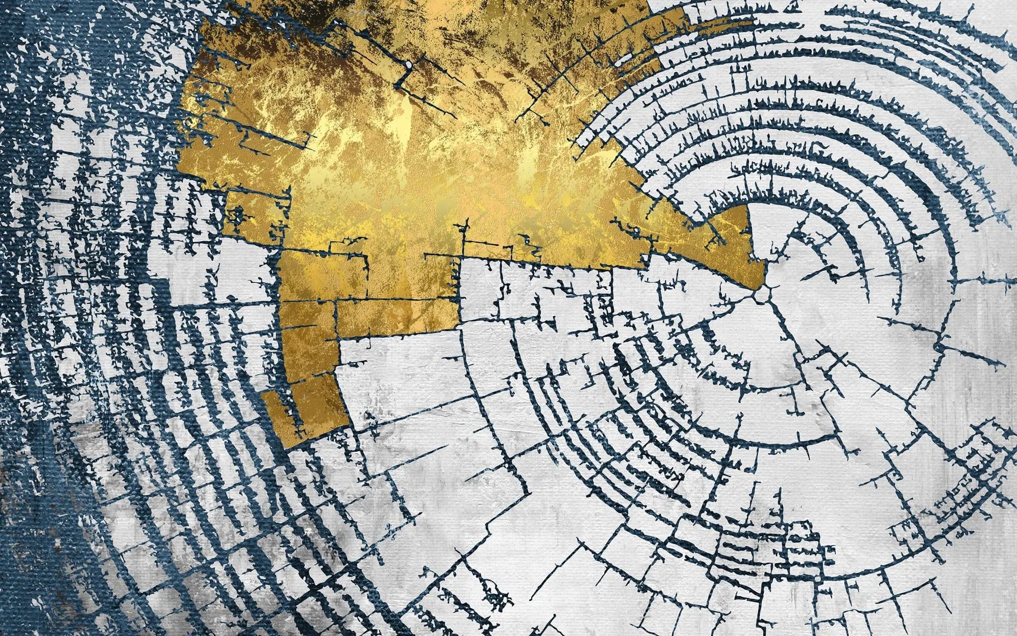 Tapet personalizat fine art cu inele de copac tip buturuga in nuante de alb si auriu white 'n gold tree rings
