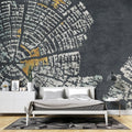 Tapet personalizat fine art cu inele de copac tip buturuga in nuante de gri si auriu grey 'n gold tree rings