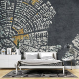 Tapet personalizat fine art cu inele de copac tip buturuga in nuante de gri si auriu grey 'n gold tree rings