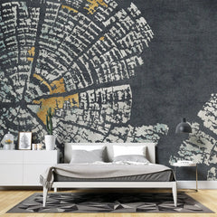 Tapet personalizat fine art cu inele de copac tip buturuga in nuante de gri si auriu grey 'n gold tree rings