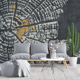Tapet personalizat fine art cu inele de copac tip buturuga in nuante de gri si auriu grey 'n gold tree rings