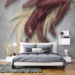 Tapet personalizat fine art cu pene in nuante de burgundy si vanilie burgundy vanilla