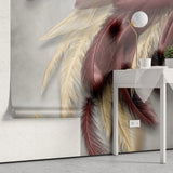 Tapet personalizat fine art cu pene in nuante de burgundy si vanilie burgundy vanilla