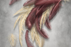 Tapet personalizat fine art cu pene in nuante de burgundy si vanilie burgundy vanilla